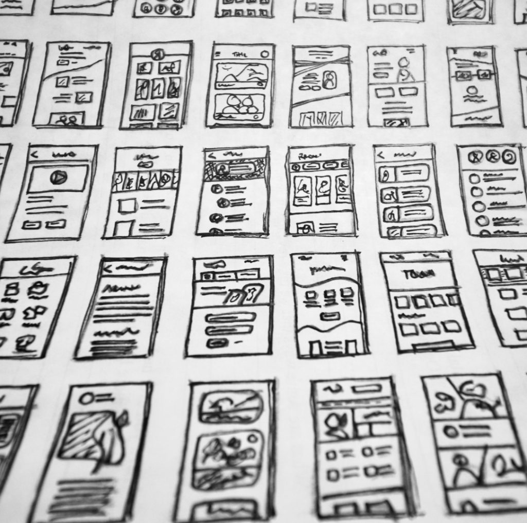 wireframes of mobile web screens